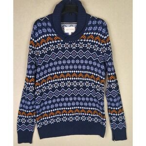 Men's Fair Isle Nordic Shawl Collar Knit Sweater Cozy Heritage Winter Small